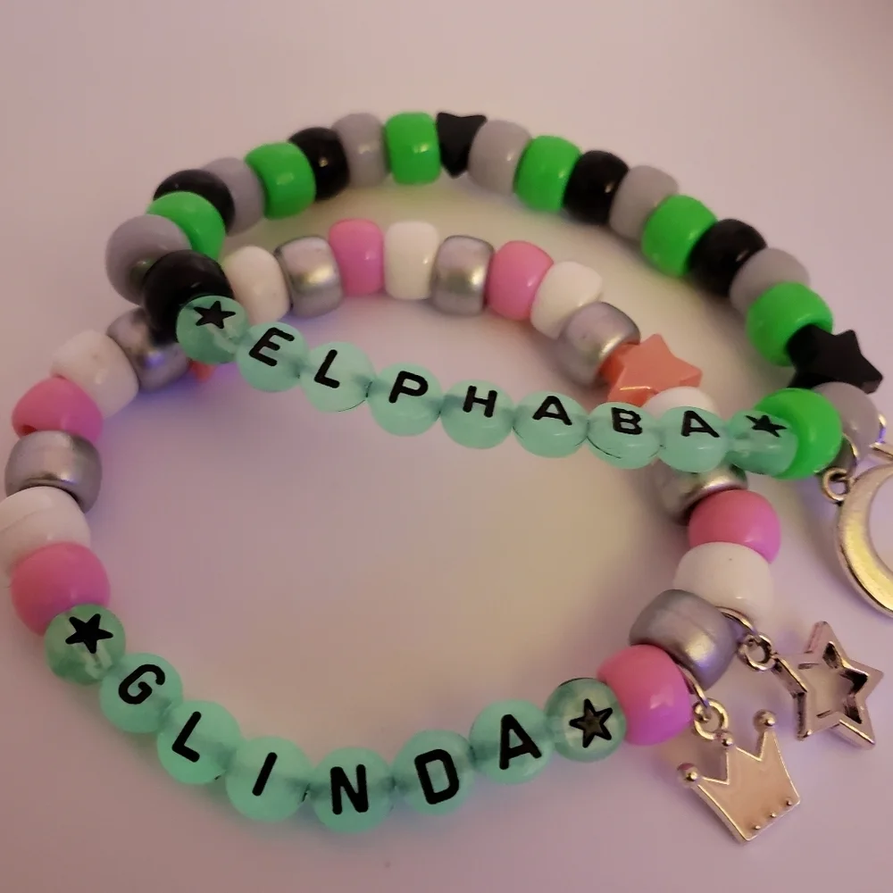 Handmade Glow in Dark Wicked Elphaba Glinda Kandi Bracelet set